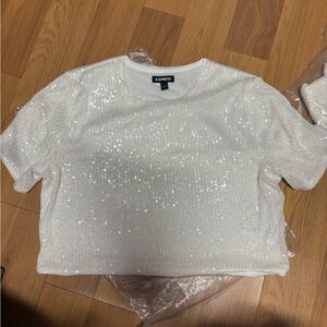 Express Sparkling White Sequin Crop Top